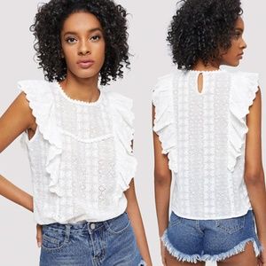 NWOT SHEIN Laser Cut Ruffle Trim BOHO Top - M